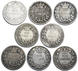 1839 - 1866 Sixpences Lot (8 Coins) - Victoria British Silver Coins
