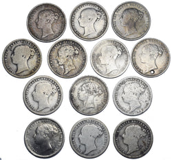 1871 - 1886 Sixpences Lot (13 Coins) - Victoria British Silver Coins