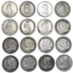 1887 - 1901 Threepences Lot (16 Coins) - Victoria British Silver Coins -Date Run