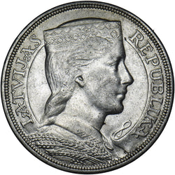 1929 Latvia 5 Lati - Silver Coin - Very Nice