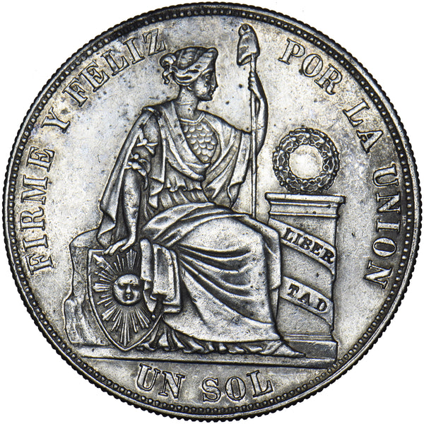 1885 Peru 1 Sol - Silver Coin - Very Nice