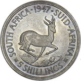 1947 South Africa 5 Shillings (Crown) - George VI Silver Coin - Superb