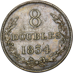 1834 Guernsey 8 Doubles - Copper Coin - Nice