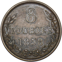 1858 Guernsey 8 Doubles - Copper Coin - Nice