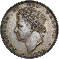 1827 Farthing - George IV British Copper Coin - Very Nice