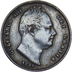 1834 Farthing - William IV British Copper Coin - Nice