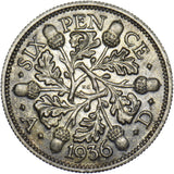 1936 Sixpence - George V British Silver Coin - Superb