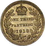 1913 Third Farthing - George V British Bronze Coin - Superb