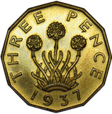 1937 Proof Brass Threepence - George VI British Coin - Superb
