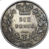 1859 Sixpence (9 Over 8) - Victoria British Silver Coin - Nice