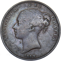 1844 Penny (DFF Flaw) - Victoria British Copper Coin