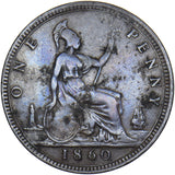 1860 Penny (Scarce F16 Dies 5+D) - Victoria British Bronze Coin - Nice