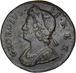 1733 Halfpenny - George II British Copper Coin - Nice