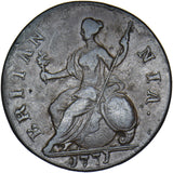 1771 Halfpenny - George III British Copper Coin - Nice
