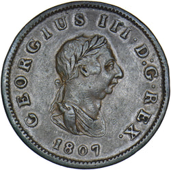 1807 Halfpenny - George III British Copper Coin - Nice