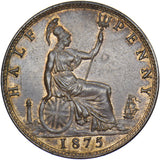1875 Halfpenny - Victoria British Bronze Coin - Very Nice