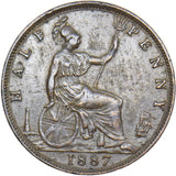 1887 Halfpenny - Victoria British Bronze Coin - Nice