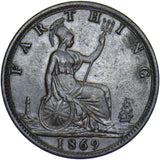 1869 Farthing - Victoria British Bronze Coin - Very Nice