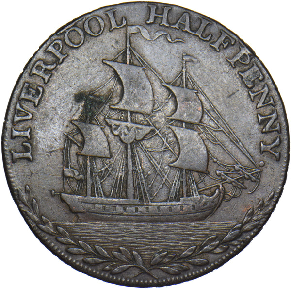 1791 Liverpool Ship Halfpenny Token - Lancashire D&H 70