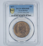 1877 Penny (PCGS MS63 RB) - Victoria British Bronze Coin - Superb