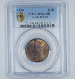 1890 Halfpenny (PCGS MS64 RB) - Victoria British Bronze Coin - Superb