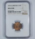 1873 Farthing (NGC MS63 RB) - Victoria British Bronze Coin - Superb