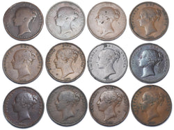 1853 - 1858 Pennies Lot (12 Coins) - Victoria British Copper Coins