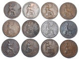 1853 - 1858 Pennies Lot (12 Coins) - Victoria British Copper Coins