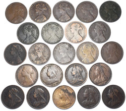 1861 - 1901 Pennies Lot (23 Coins, duplicated) - Victoria British Bronze Coins