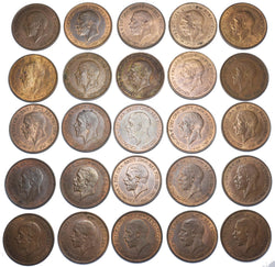 1935 - 1936 High Grade Pennies Lot (25 Coins) - George V British Bronze Coins
