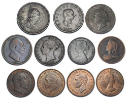 1799 - 1959 Halfpennies Type Set (11 Coins) - British Copper Bronze Coins Lot