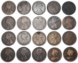 1860 - 1900 Halfpennies Lot (20 Coins) - Victoria British Bronze Coins