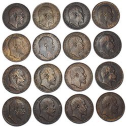 1902 Better Grade Halfpennies Lot (16 Coins) - Edward VII British Bronze Coins