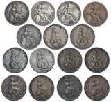 1821 - 1837 Farthings Date Run (15 Coins) - British Copper Coins Lot