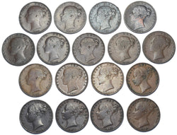 1838 - 1858 Farthings Lot (17 Coins) - Victoria British Copper Coins