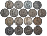 1838 - 1858 Farthings Lot (17 Coins) - Victoria British Copper Coins