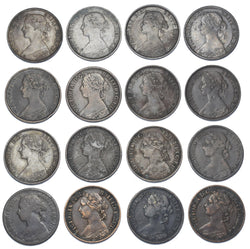 1860 - 1880 Farthings Lot (16 Coins) - Victoria British Bronze Coins