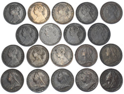 1881 - 1901 Farthings Lot (19 Coins) - Victoria British Bronze Coins
