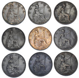 1902 - 1910 Farthings Date Run (9 Coins) - Edward VII British Bronze Coins Lot