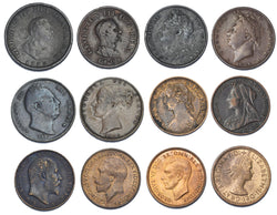 1799 - 1956 Farthings Type Set (12 Coins) - British Copper Bronze Coins Lot