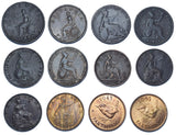 1799 - 1953 Farthings Type Set (12 Coins) - British Copper Bronze Coins Lot