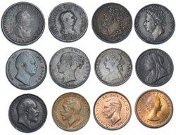 1799 - 1956 Farthings Type Set (12 Coins) - British Copper Bronze Coins Lot
