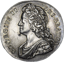 1732 Crown - George II British Silver Coin - Nice