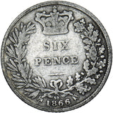 1866 Sixpence (Die no. 30) - Victoria British Silver Coin