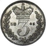 1845 Threepence - Victoria British Silver Coin - Very Nice