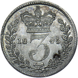 1845 Threepence - Victoria British Silver Coin - Very Nice