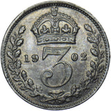 1902 Threepence - Edward VII British Silver Coin - Very Nice