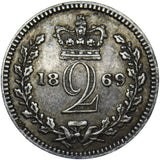 1869 Maundy Twopence - Victoria British Silver Coin - Very Nice