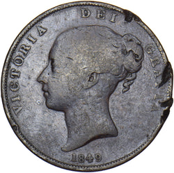 1849 Penny (Damage) - Victoria British Copper Coin