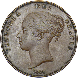 1857 Penny - Victoria British Copper Coin - Very Nice